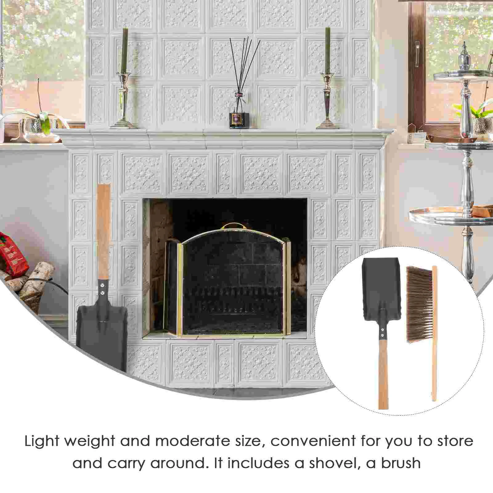 Charcoal Grill Fireplace Cleaning Set Outdoor Broom Stove Coals Dustpan Wooden