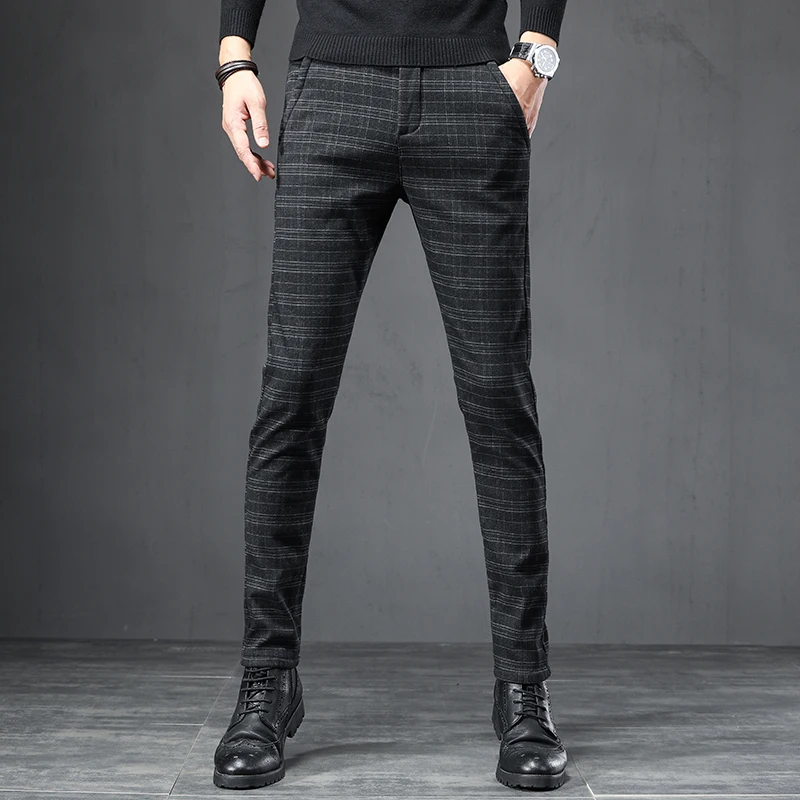 OUSSYU Brand 2024 Men's Stretch Stripe Plaid Casual Pants Mens Four Seasons High Quality Business Trousers Men's Straight Pant 4