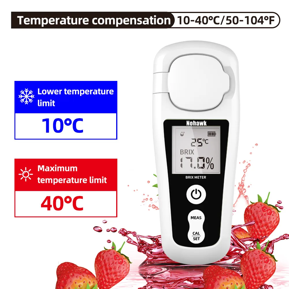 Digital Pocket Refractometer 0-55% Range, ±0.2% Brix Accuracy Refractive Index,
