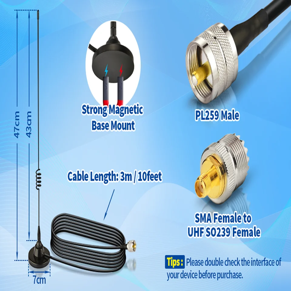 Antenne Magnétique Dual-Band VHF/UHF NMO Pour Voiture - Compatible Cobra, Midland, AnyTone Et Plus