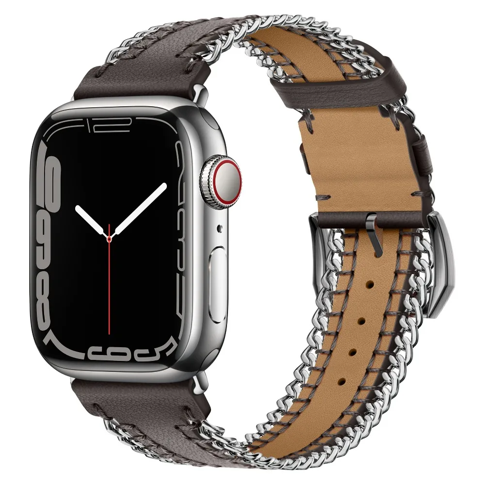 Leather Chain Strap For Apple Watch Band 44mm 40mm 45mm 41mm 49mm 42mm 38mm Bracelet iWatch Series Ultra 9 8 7 6 5 4 3 SE Strap