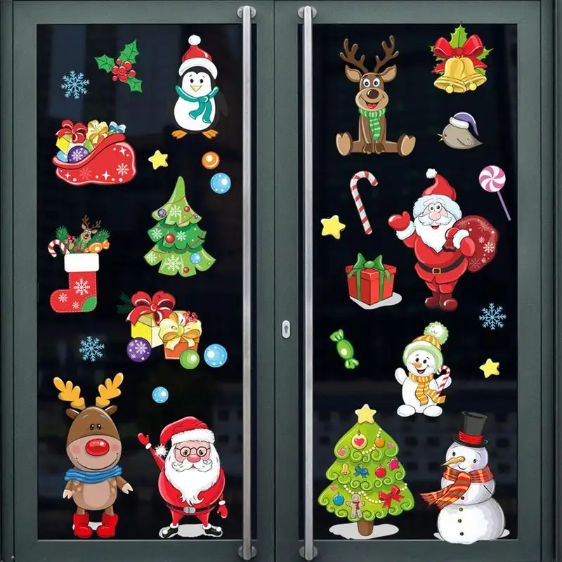 

Christmas Cartoon Sticker Santa Removable PVC Static Window Santa Claus Clings Reusable Stickers Decor Products For Desktop