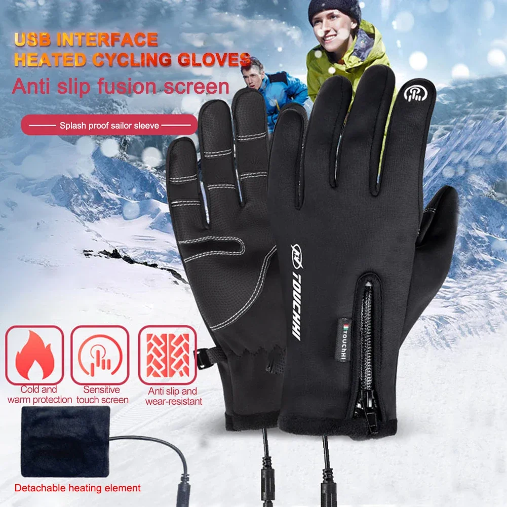 Heated Cycling Gloves Racing Riding Winter Motorcycle Gloves Winter USB Heated Outdoor Work Support Fingertip Touchscreens