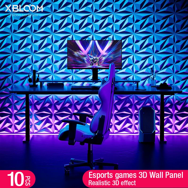 แผ่นติดผนังลายเพชร 3 มิติ สำหรับตกแต่งห้องนั่งเล่น สไตล์โมเดิร์น ลายเกมอีสปอร์ต 10 ชิ้น 1