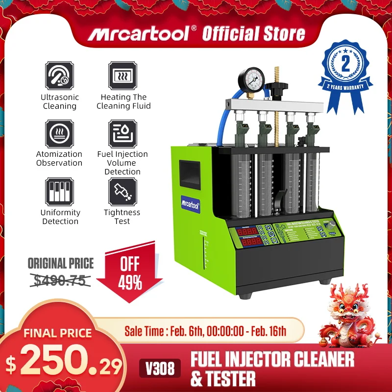 Mr Cartool V308 Detergente E Tester Per Iniettori Di Carburante Per Auto 4 Cilindri Macchina Per La Pulizia Degli Ugelli Ad Ultrasuoni Per Il Riscalda