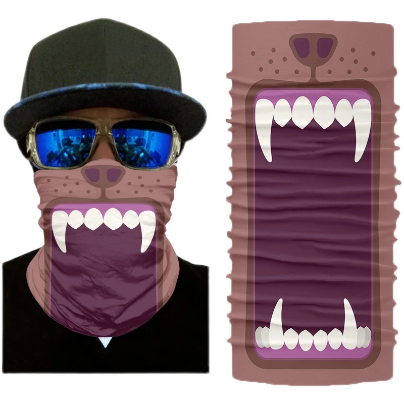 Halloween Monster Mouth Cartoon Face Cover Bandana Sports Cycling Neck Gaiter Tubular Hijab Scarf Men Women Protection Headscarf uv protection facial ice silk mask scarf for outdoor wear sports fishing hiking cycling face shield breathable neck wrap cover