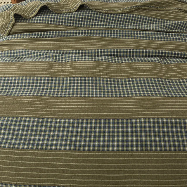 Pure Cotton Coverlet Modern Simple Muslin Gauze Throw Blanket Striped Joint Plaid Double Bedspread Summer Cooling Quilts 2