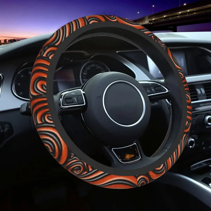 

Embossed Doodle Swirl On Orange Leather Cover Fit for SUV Floral Car Steering Wheel Protector Auto Accessories