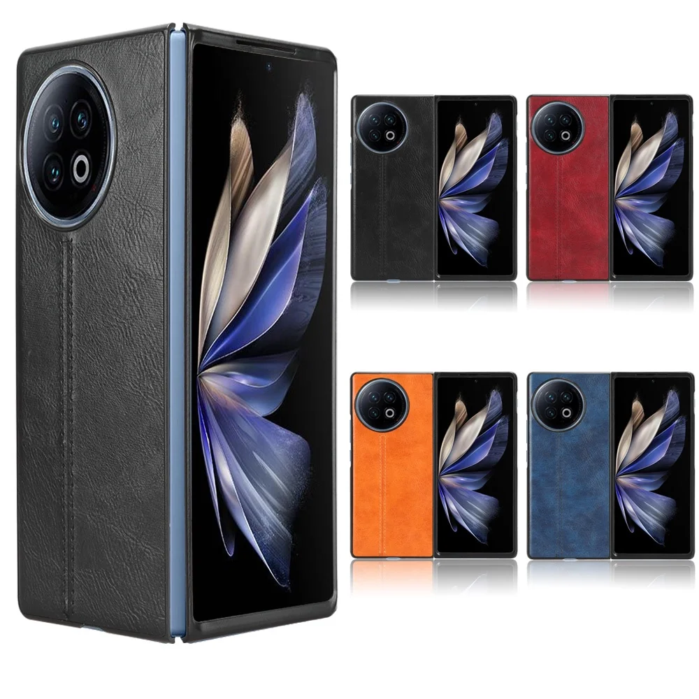 Cowhide Pattern Case for Vivo X Fold2 Full Protection Leather Cover Shockproof Back Frame Case for Vivo X Fold2