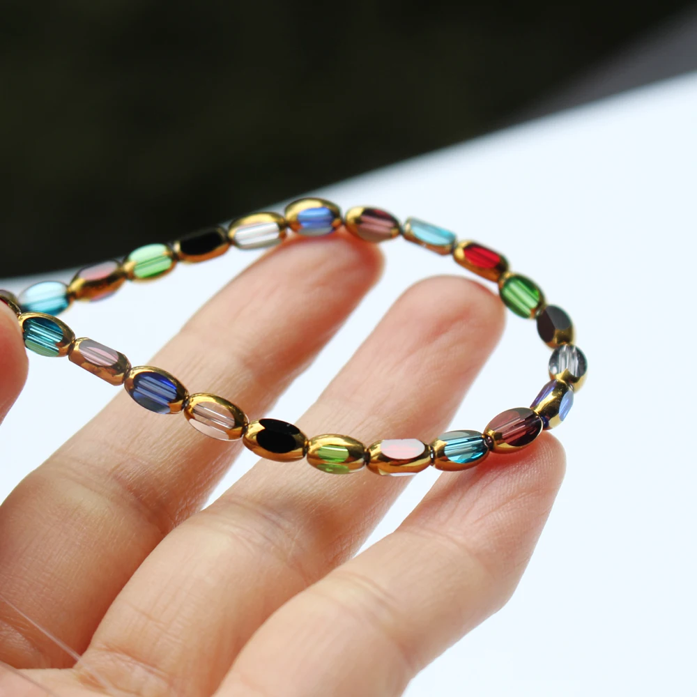 Glass Crystal Bead Oval Beads Plated Golden Color For Jewelry Making