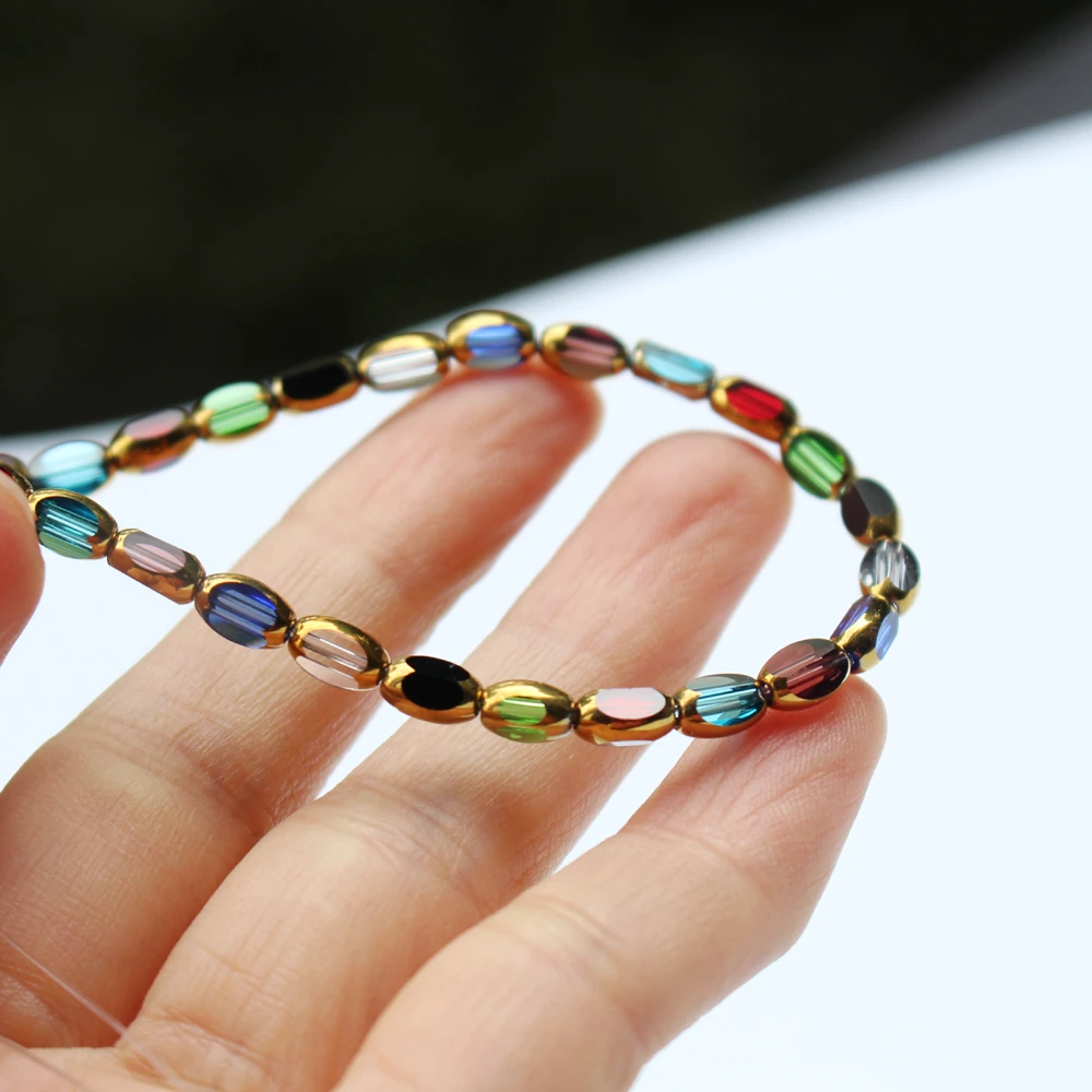 Glass Crystal Bead Oval Beads Plated Golden Color For Jewelry Making