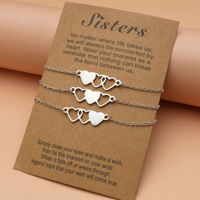 3 Pieces Set stainless steel Heartshaped Card Bracelets for Best Friend  Couple Family Women Mens