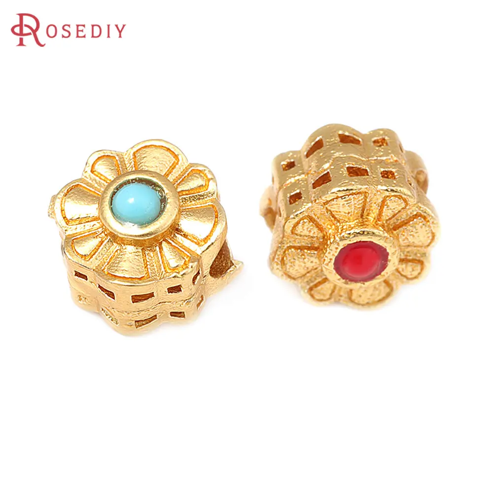 5PCS 매트 골드 컬러 황동 꽃 빈티지 스타일 네팔 비즈 팔찌 스페이서 비즈 쥬얼리 만들기 용품 Diy 액세서리