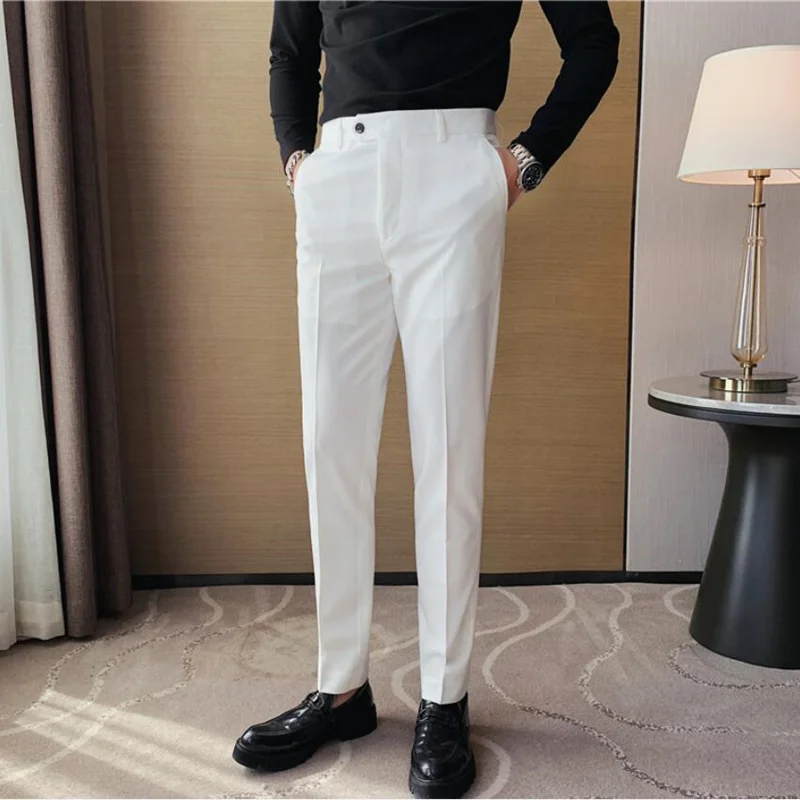 Mens Suit Pants 2022 Spring Autumn New Brand Fashion Casual Slim Pants Business High Qualitymale Clothing Straight Leg Trousers