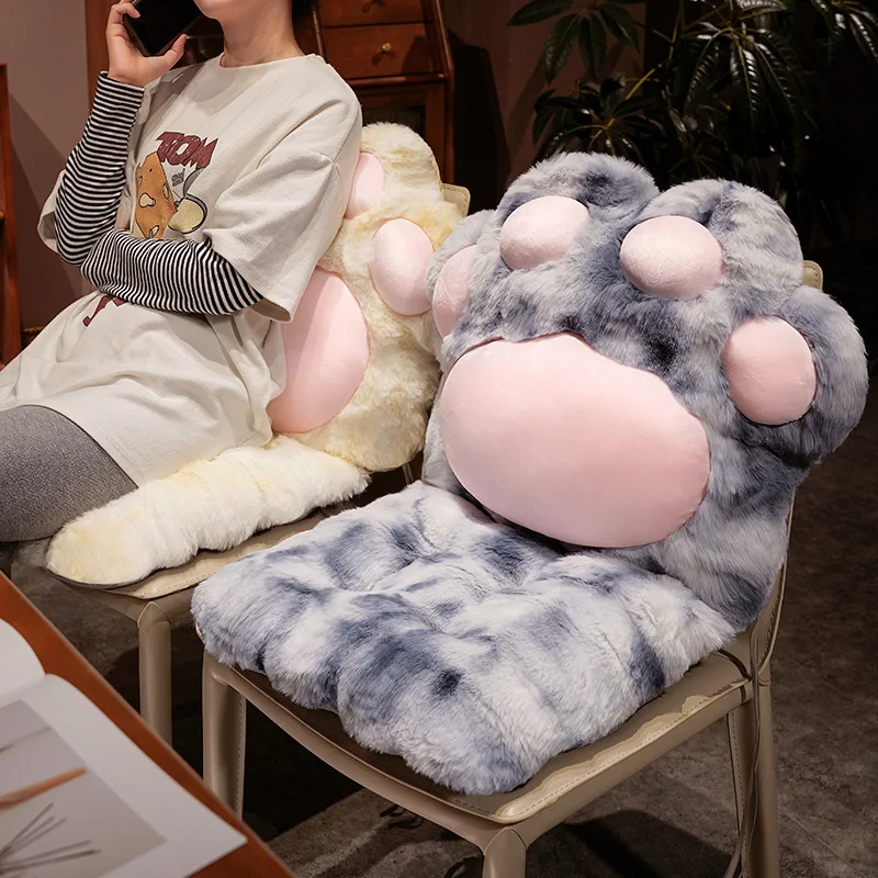 Cute Creative Cat Paw Chair Cushion Plush Toys Soft Stuffed Fluffly Office Lumbar Support Foot Pad Home Deco for Girls Xmas Gift