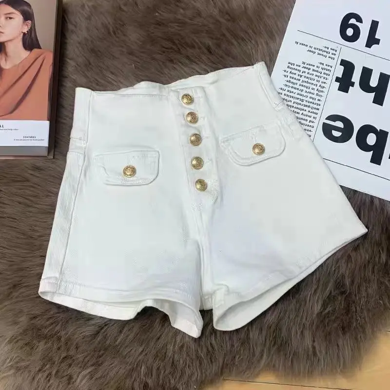 Ultra-high waist single-breasted denim shorts women's summer 2022 new retro Korean elastic thin hot pants women