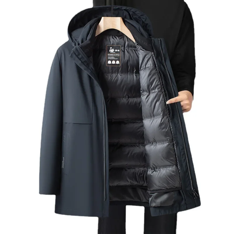 Men's Winter New Detachable Inner Tank Goose Down Coat Men's Middle Aged Business Warm Dad's Coat