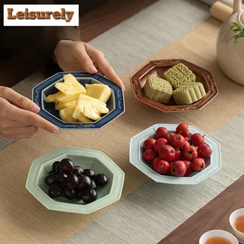 Piatti da frutta ottagonali con smalto nero a specchio Piatto da pasticceria antico Espositore per torte Piatto da snack per frutta secca Piatti per ospitalità Artigianato 1