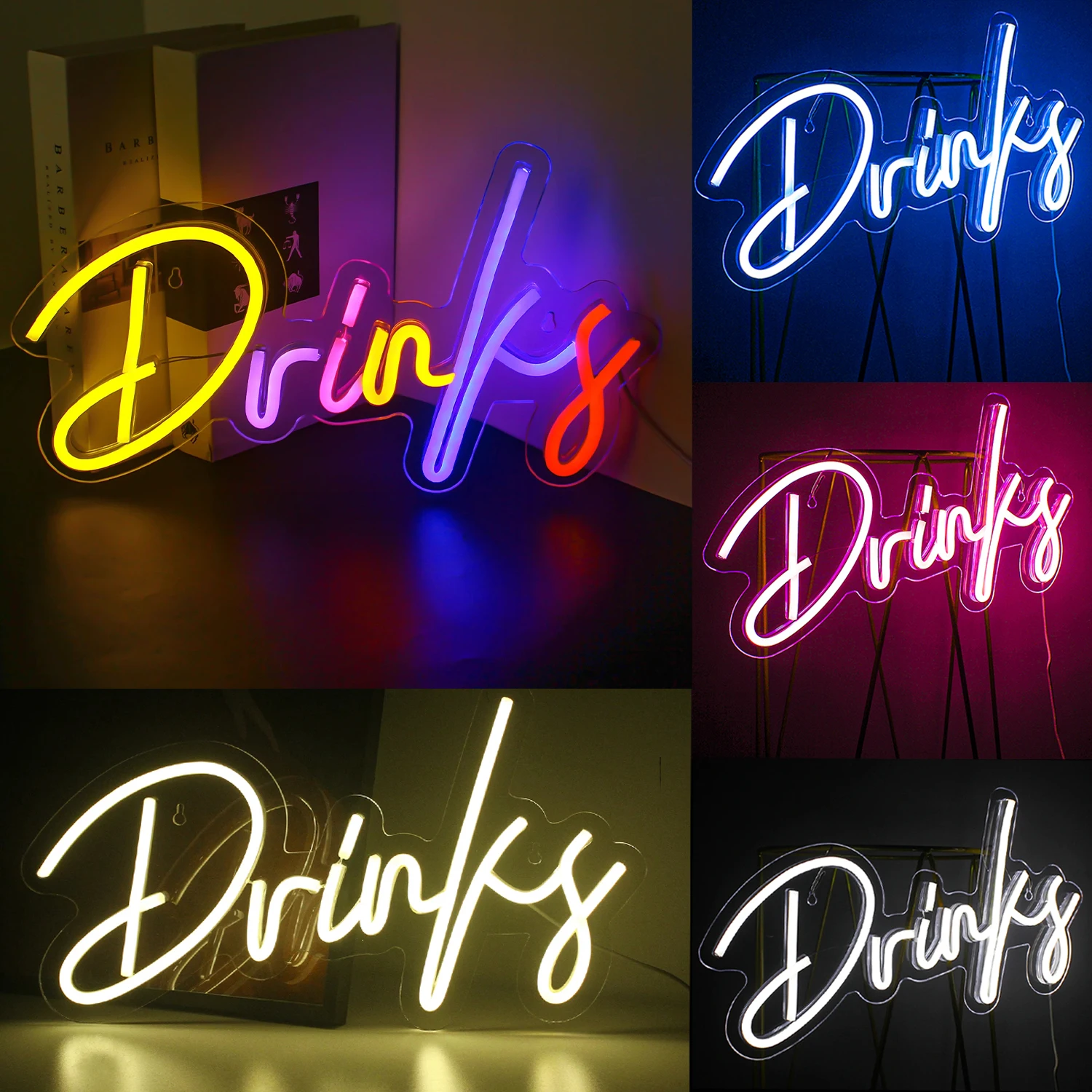 Ineonlife Drink Neon Sign LED Light For Bar Tea Shop Supermarket Hanging Lighting Party Club Room USB Interface Wall Decor Gift