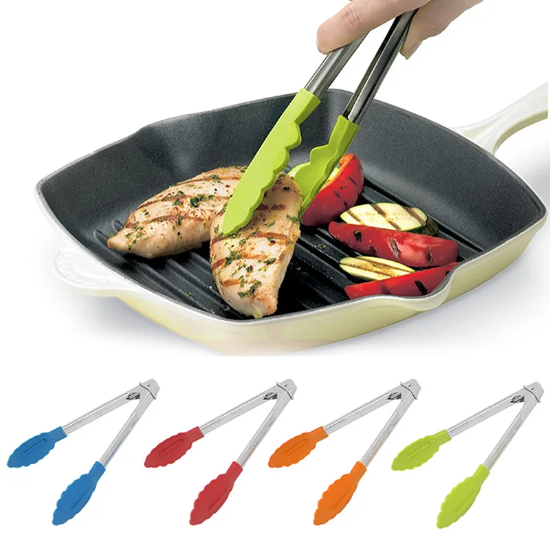 Food Tong Stainless Steel Kitchen Tongs Silicone Nylon Non-Slip Cooking Clip Clamp BBQ Salad Tools Grill Kitchen Accessories