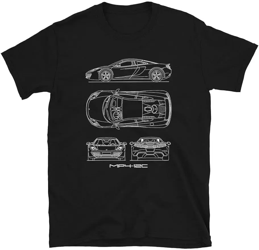 

MP4 12C Sports Car Mens T Shirt Blueprint Racing Automotive Tee Shirt for Men