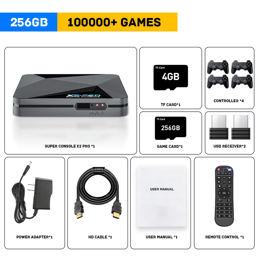 KINHANK Super Console X2 Pro Game Box Retro Video Game Console TV Box  100000 Video Games for PSP/PS1/Sega Saturn/DC/N64 Gamepad