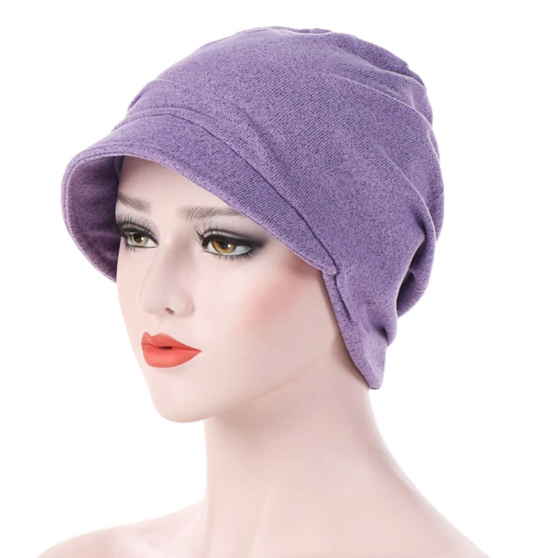 Fashion Hat Women Solid Casual Plait India Hat Muslim Ruffle Cancer Chemo Hat Short Brim Scarf Turban Head Wrap Cap 4
