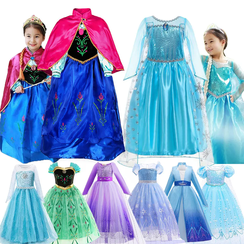 2-10 Years Frozen Disney Elsa Anna Cosplay Dress Girls Birthday Party Snow Queen Princess Costume Toddler Carnival Apparel Frock