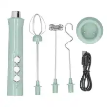 

Electric Mixer Three‑Speed USB Charging 1200mAh Battery Handheld Milk Frother with 3 Mixing Head for Home Kitchen