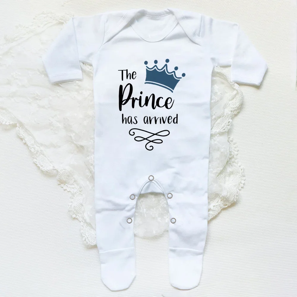 The Prince Has Arrived Print Baby Babygrow Sleepsuit Vest Bodysuit Newborn Boys Coming Home Hospital Clothes Infant Shower Gift 4