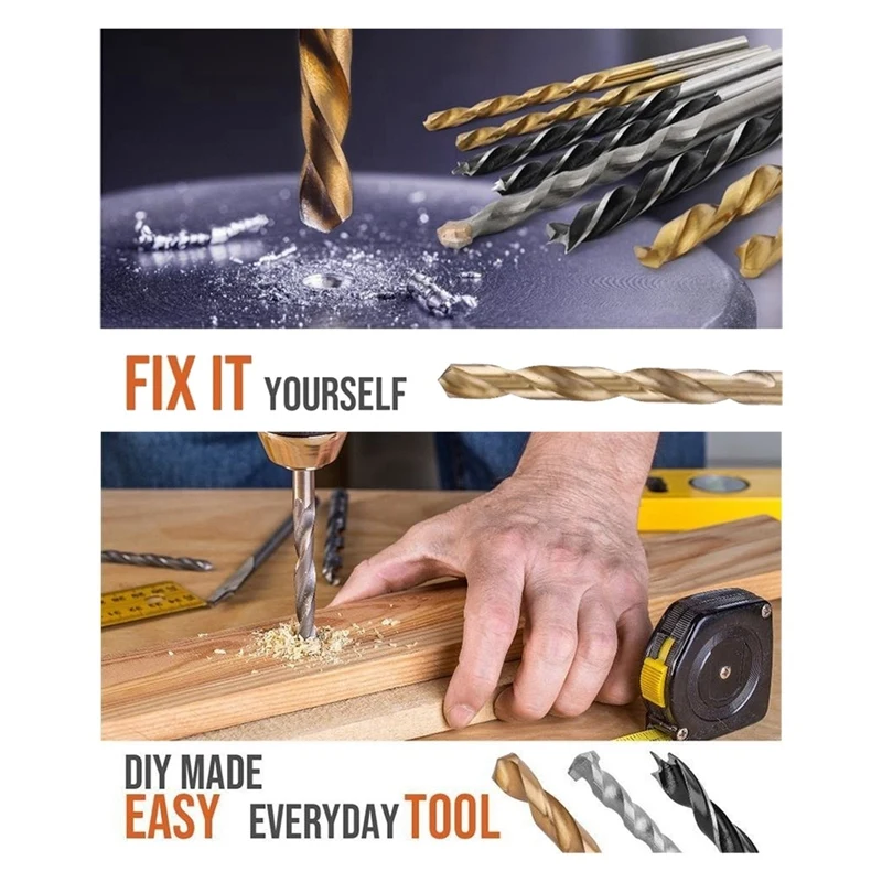 

Titanium Coated Drill Bit Masonry HSS Drill Bit Straight Woodworking Twist Drill For Plastic Wood Concrete Brick 130Pc