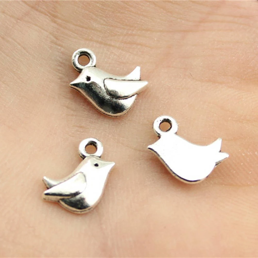 WYSIWYG 20pcs 11x8mm 작은 조류의 매력 보석을위한 귀여운 조류의 매력 골동품 실버 컬러 조류의 매력을 만들기