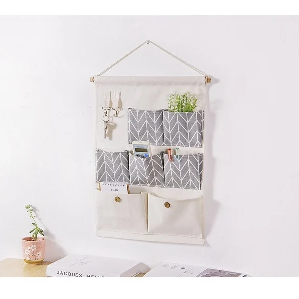 7 Pockets Cotton Linen Fabric Wall Door Hanging Bag Organizer Storage Pouches Wardrobe Closet Storage Bag Sundries Pouches 3