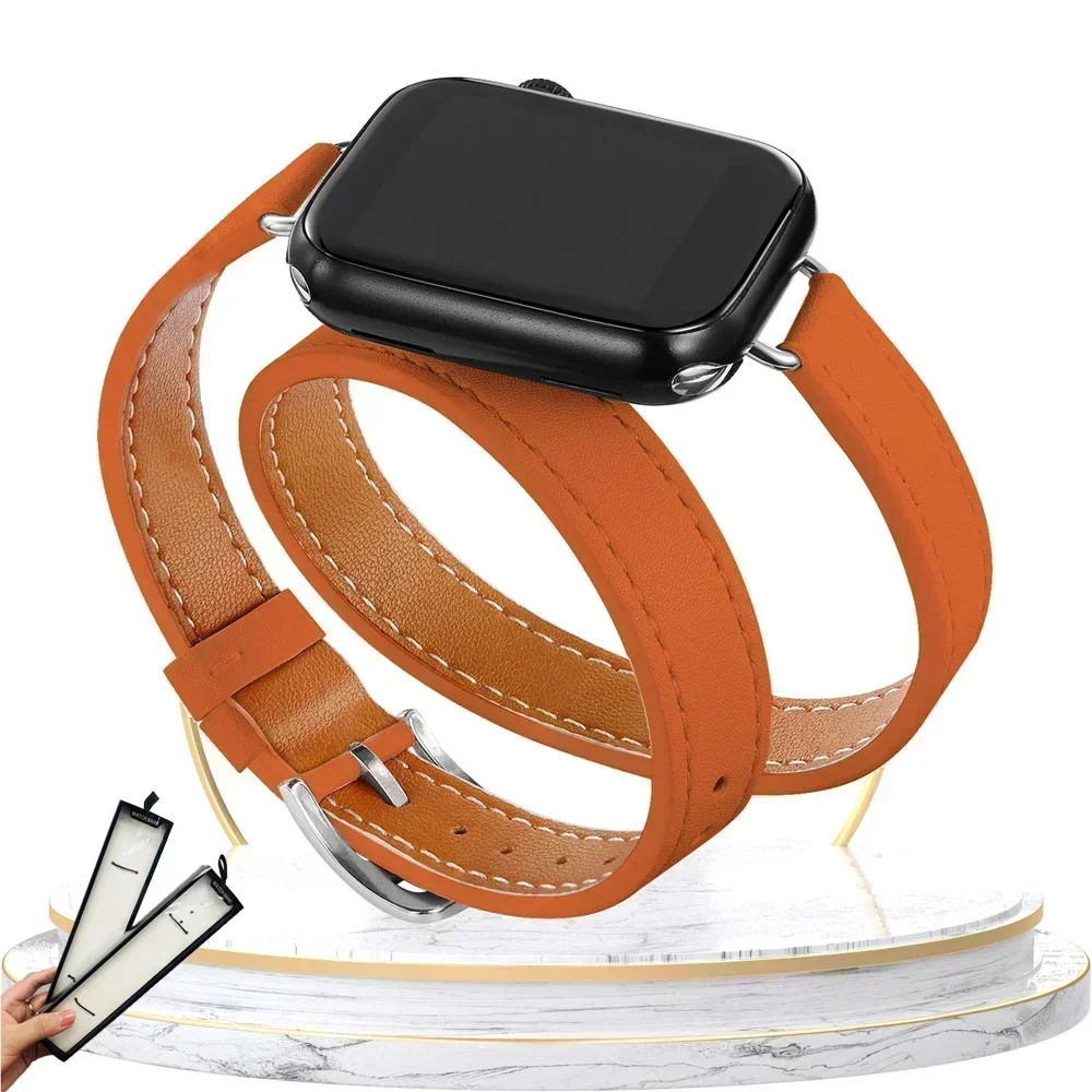 Elegant Double-Loop Leather Watch Strap Bracelet