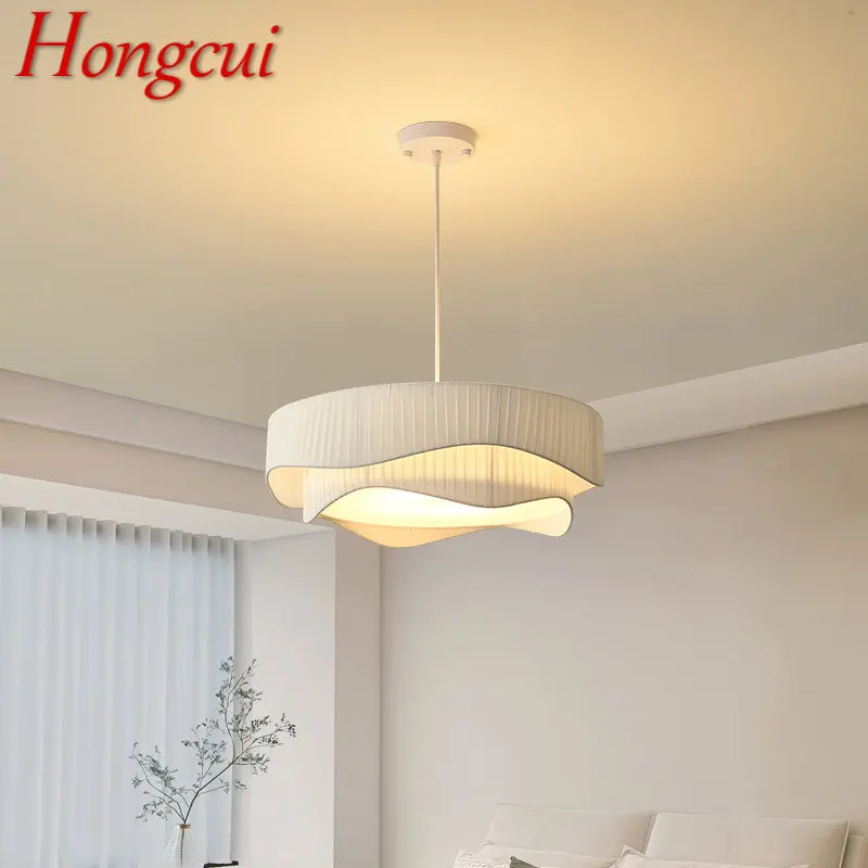 

Hongcui Modern Pendant Chandelier Light LED Creativity Vintage Pleats White Hanging Lamp For Home Dining Room Bedroom