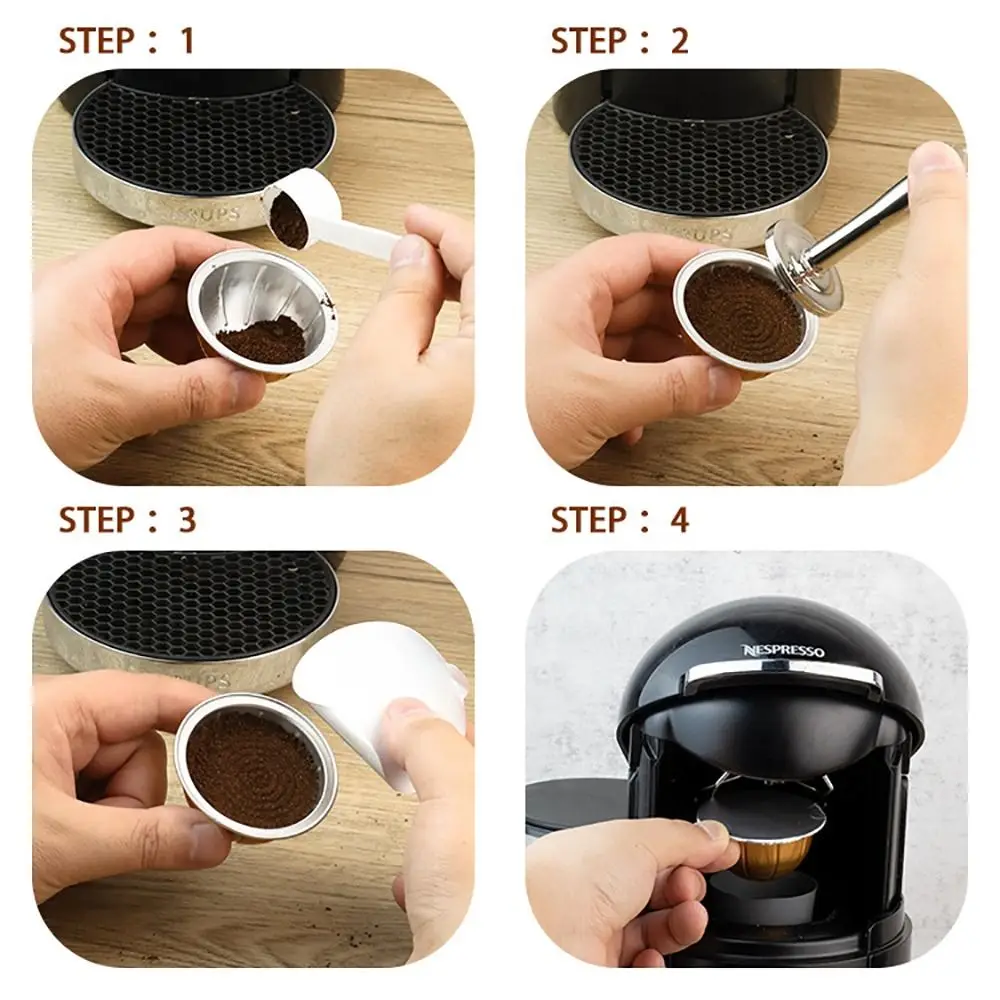 4Pcs Portable Coffee Capsule Shell Refillable Reusable Sealed Tin Foil Cup For Vertuo Next 40/80/150/230ml Coffee Capsule Pod