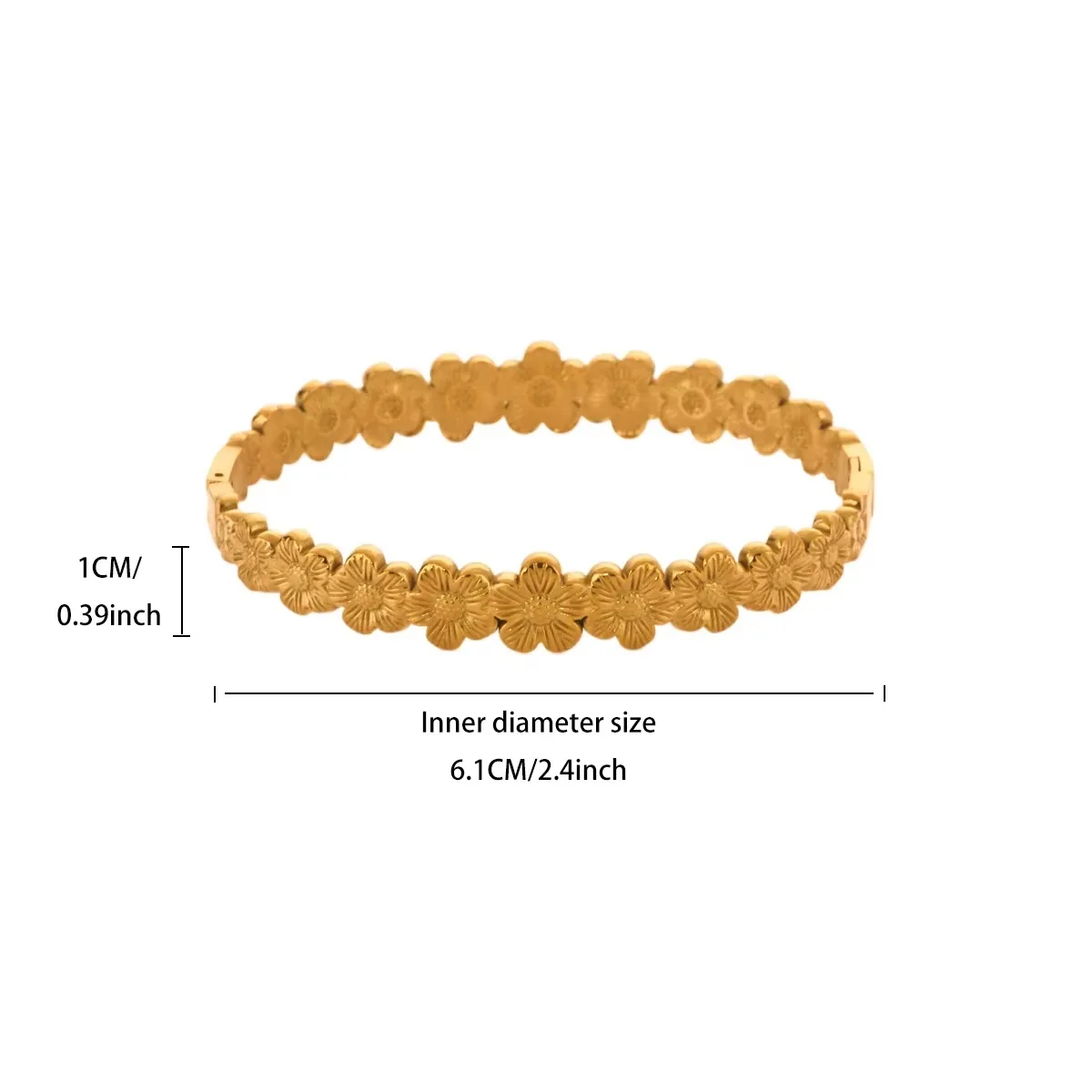 Elegant Gold-Tone Vintage Flower Bangle Bracelet for Women - Stainless Steel Jewelry Gift