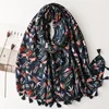 Fashion Women Spring Autumn Viscose Scarf Shawl Small Cherry Floral Tassel Pashmina Stole Wrap Echarpe Foulard Muslim Hijab Caps 6