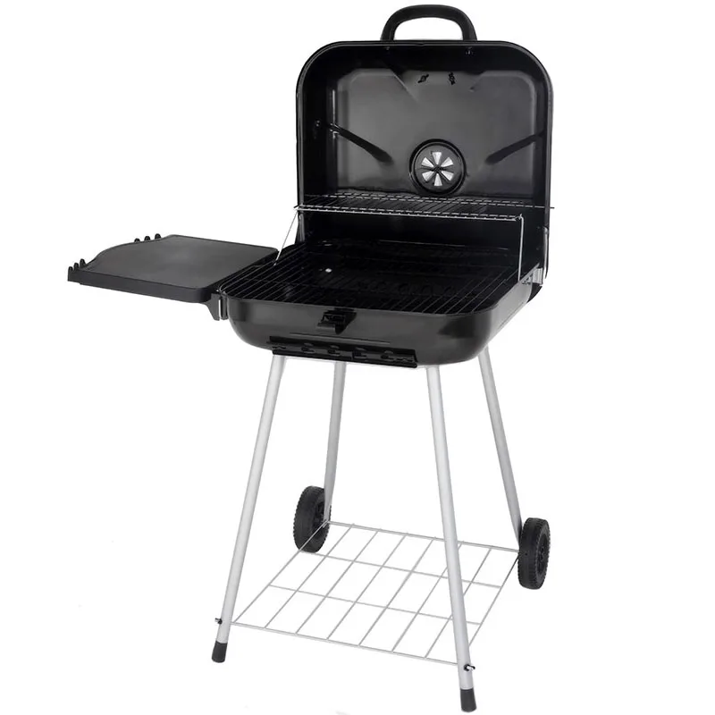 

22" Square Charcoal Grill with Foldable Side Shelf, Black bbq grill outdoor