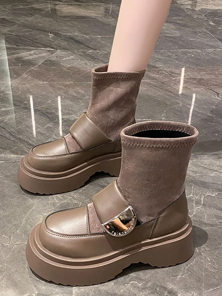 

Брендовая женская обувь, женские сапоги, сапоги на платформе, с круглым носком, на плоской подошве, женские модные кожаные сапоги в стиле рок, Лолита, Осенний элегантный Stocki