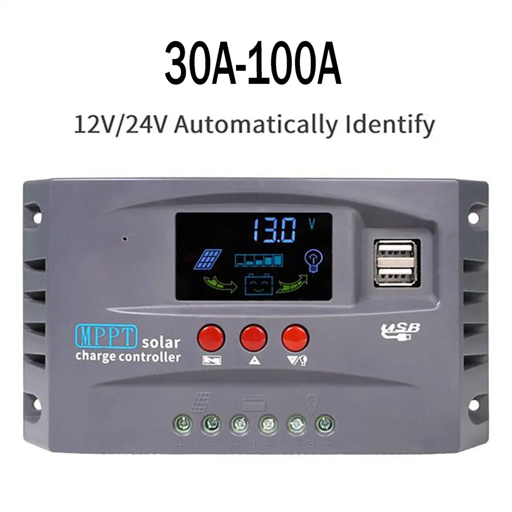 MPPT 태양광 충전 컨트롤러, Lifepo4 젤 납산 배터리, 듀얼 USB LCD 디스플레이, 효율적, 안전 조정 가능, 30A-100A