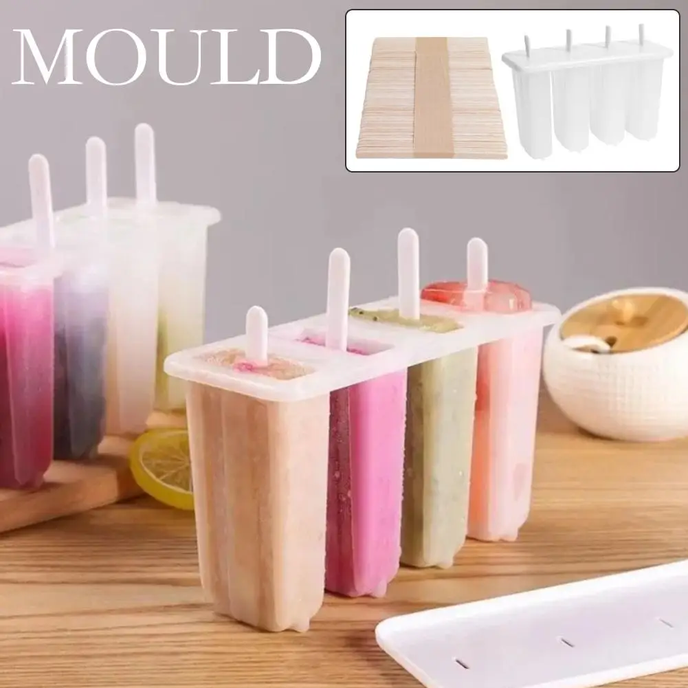 

4-cell Ice Cream Popsicle Mold Summer Children's Ice Mold Cube Mold Maker Handle with Cream Ice Ice Cream Tray DIY G1Y5