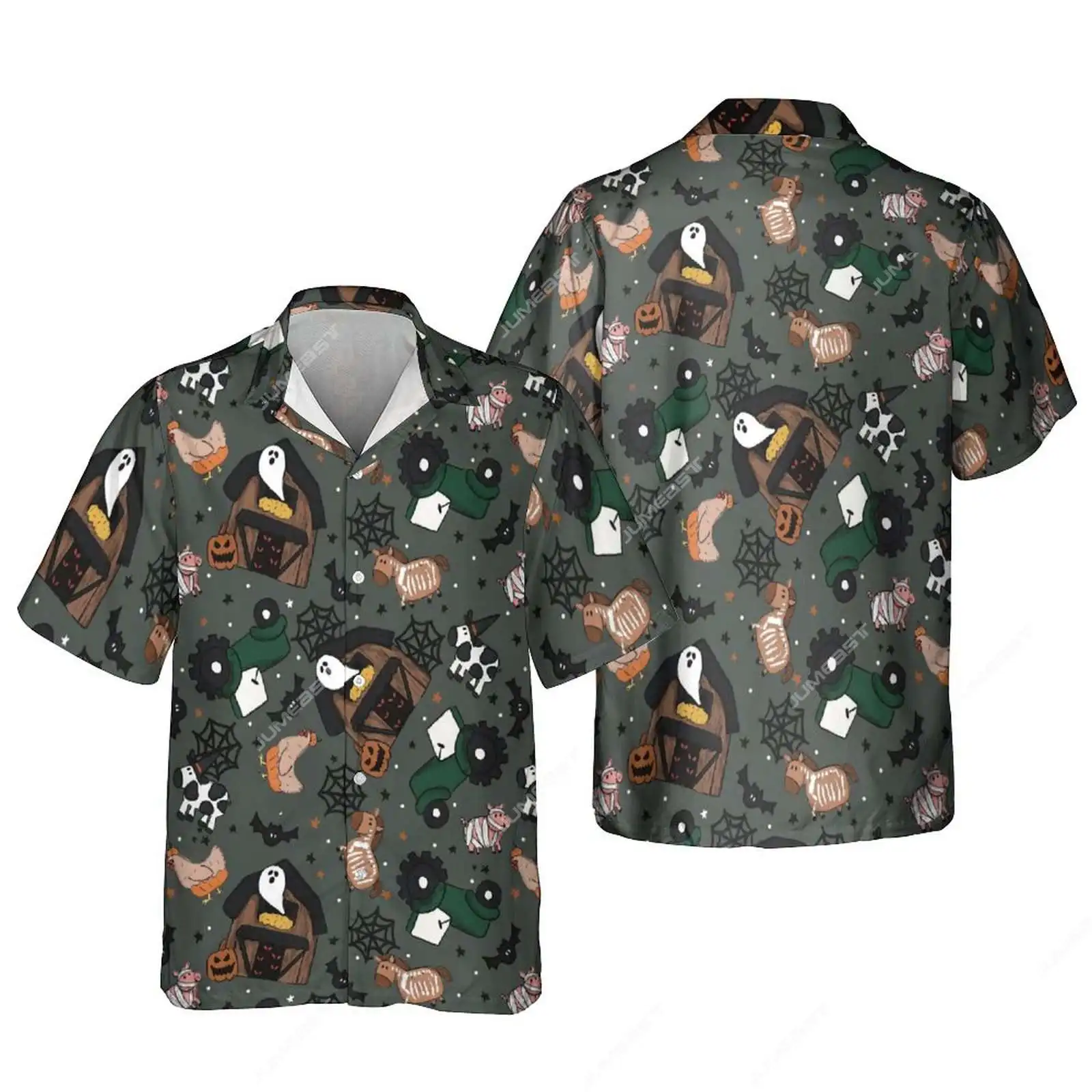 Jumeast Halloween Pumpkin Faces Pattern 3D Print Men Hawaiian Shirts Beach Gothic Dark Academia Blouses Hippie Festival Clothes
