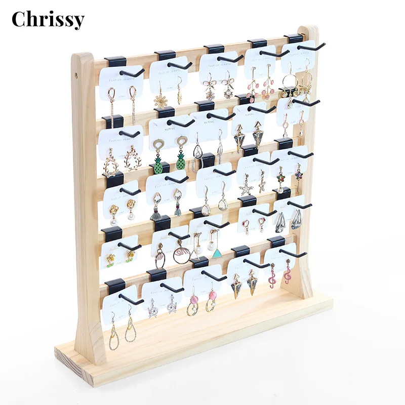 Earrings Display Stand with Hooks Jewelry Organizer Decoration Wooden Rack with Hooks 4 Tiers for Closet Dresser new balcony wood flower stand creative modern simple multi layer flower pot rack c type plant storage shelf indoor decoration