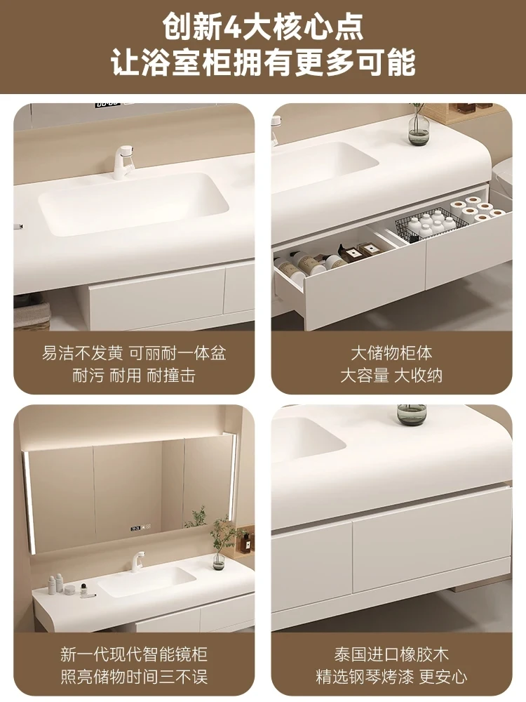 smart bathroom washbasin cabinet multifunctional Corian integrated basin bathroom cabinet combination
