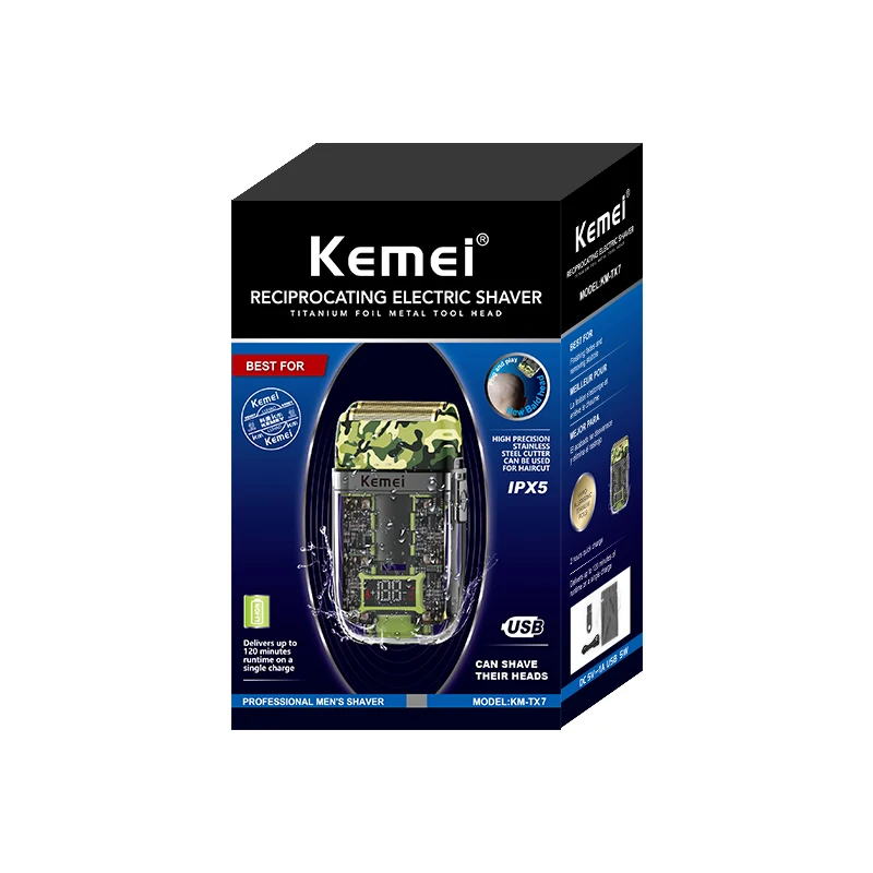 Kemei KM-TX7 Transparent Electric Shaver For Men Electric Razor Rechargeable Beard Shaver Floating Face Care Shaving Machine