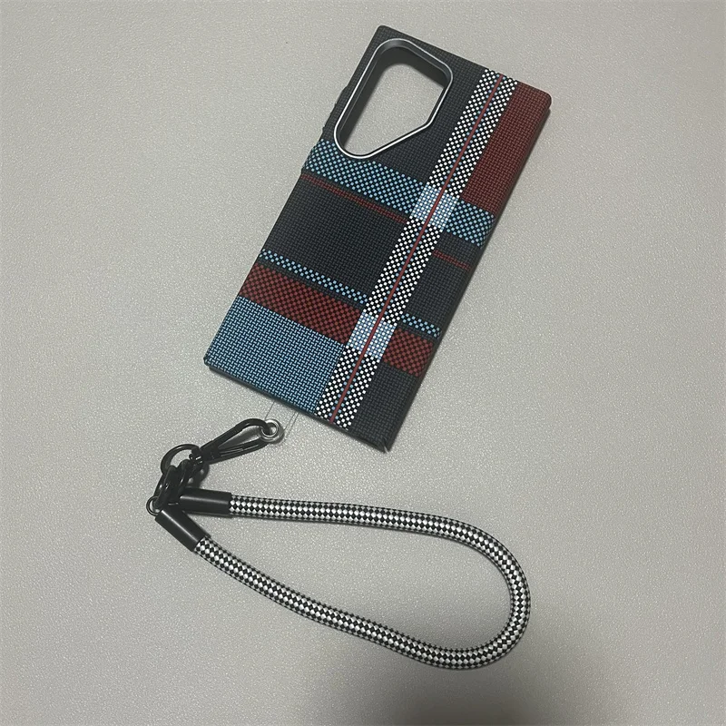 Enhanced 3D Carbon Fiber MagSafe Phone Case with Fashion Wristband and Hanging Rope