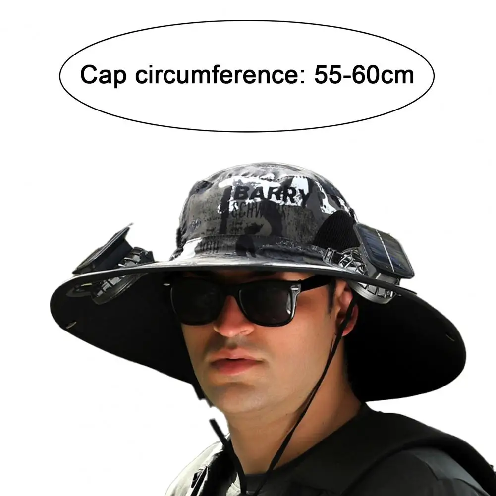 1 Set Outdoor Sun Hat 2 Fan Large Brim Windproof Strap Solar Or USB Charging Anti UV Outdoor Fishing Cap