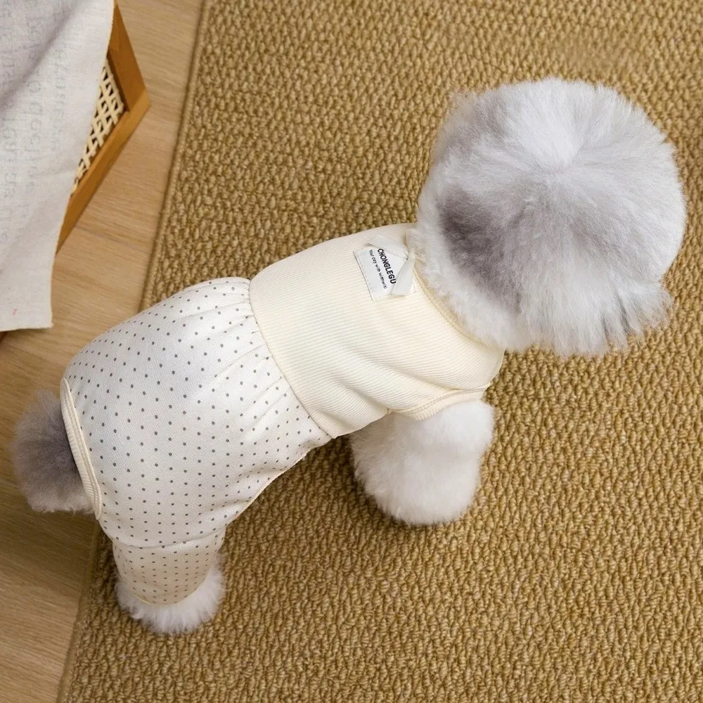 강아지 홈웨어 통기성 좋은 강아지 점프슈트 얇고 편안한 물방울 무늬 강아지 오버올 귀여운 애완동물 의상 봄 여름