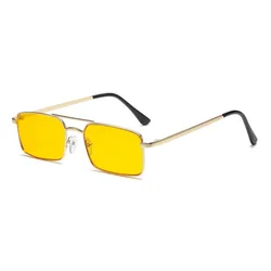 Elegant Vintage Double Bridge Square Sunglasses with Gold Metal Frame and Black Lenses - Luxury Men's Streetwear Eyewear (Yellow)